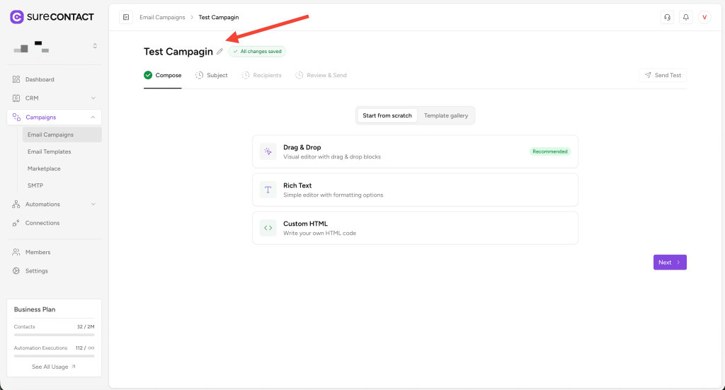 Email Campaigns in Surecontact annotation on 2025 12 29 at 17 41 00