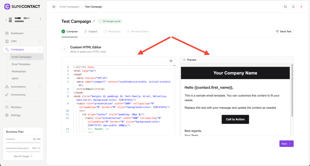Email Campaigns in Surecontact annotation on 2025 12 29 at 19 13 22