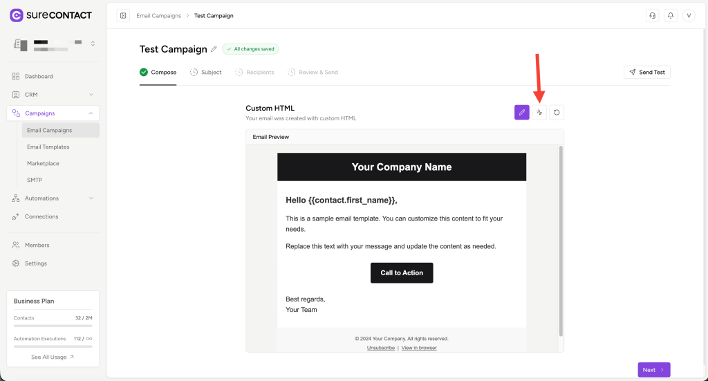 Email Campaigns in Surecontact annotation on 2025 12 29 at 19 14 13