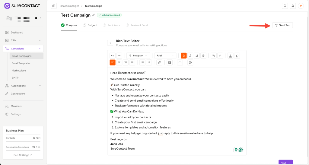 Email Campaigns in Surecontact annotation on 2025 12 29 at 19 23 22