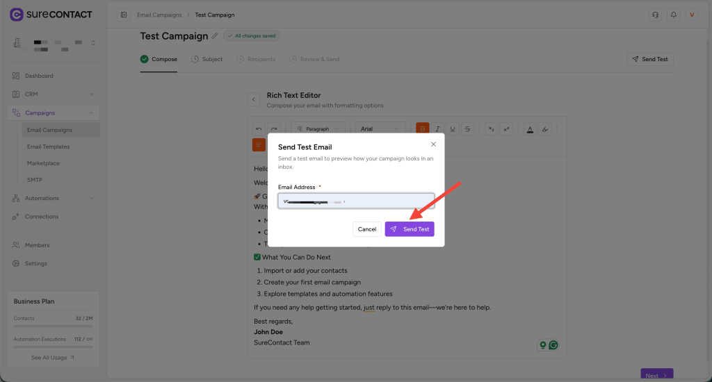 Email Campaigns in Surecontact annotation on 2025 12 29 at 19 25 07