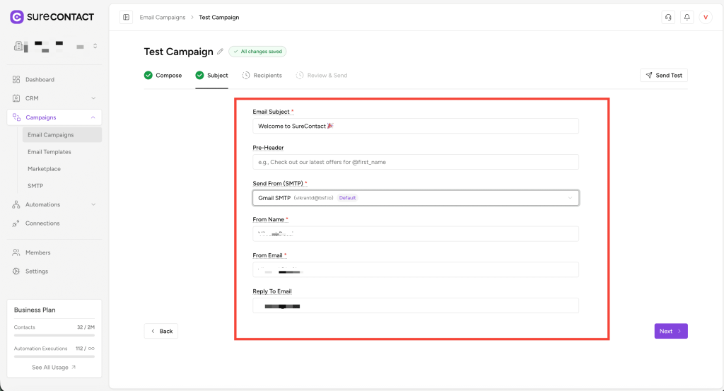 Email Campaigns in Surecontact annotation on 2025 12 29 at 19 32 49