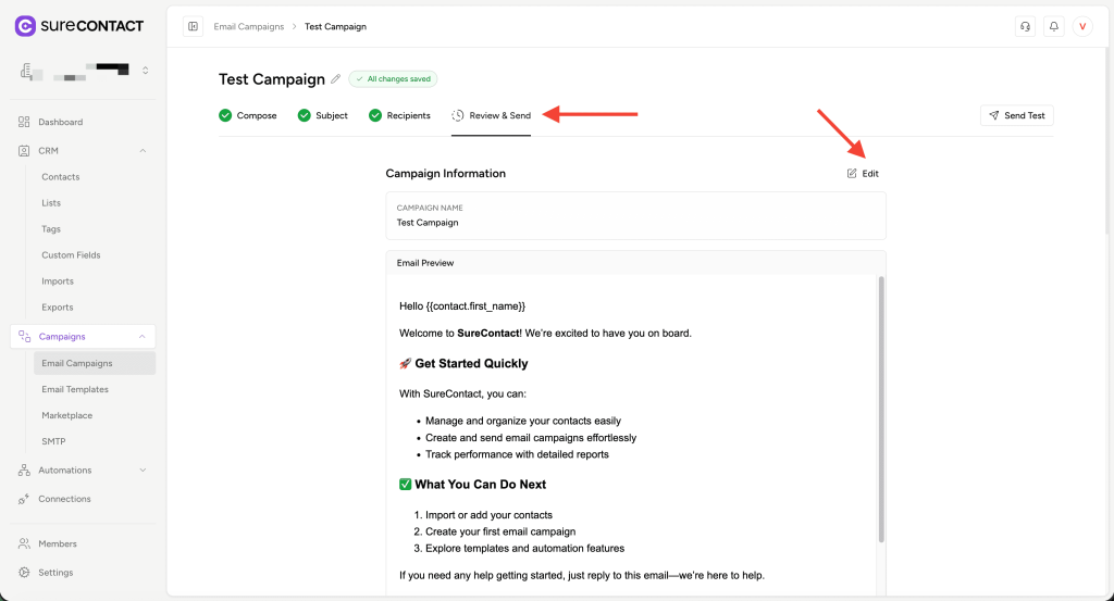 Email Campaigns in Surecontact annotation on 2025 12 29 at 19 51 43