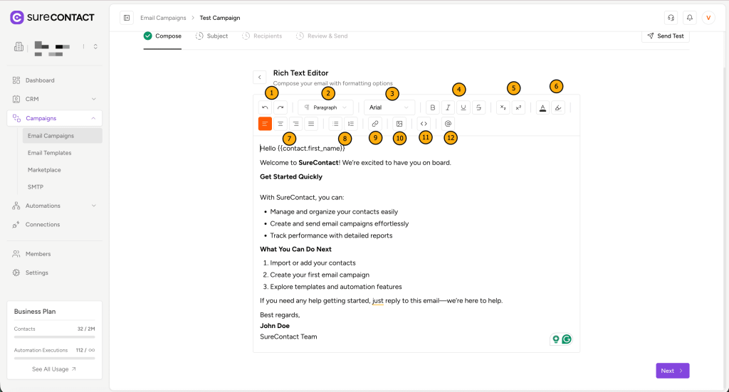 Email Campaigns in Surecontact annotation on 2025 12 29 at 20 17 14