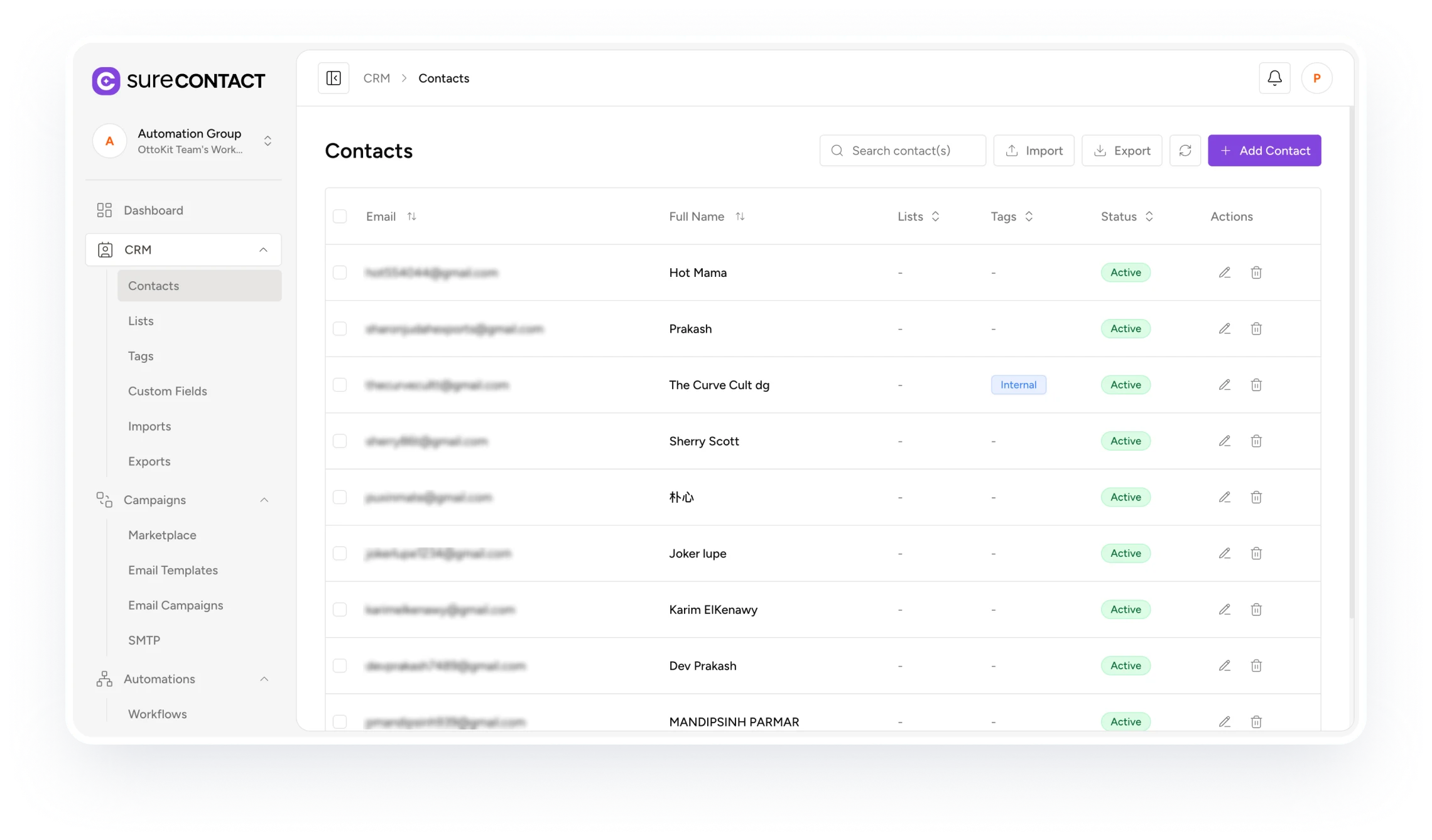 Homepage contacts dashboard preview