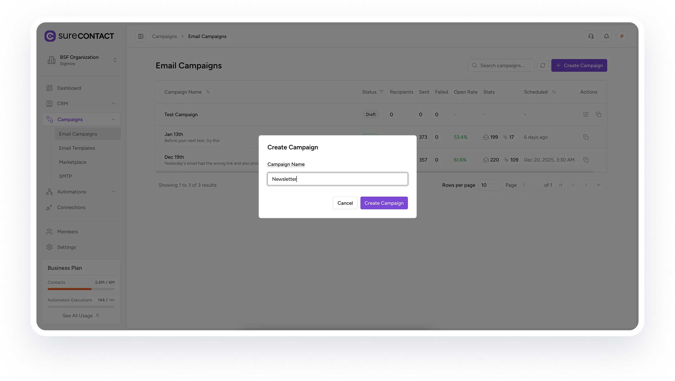 Homepage email campaign