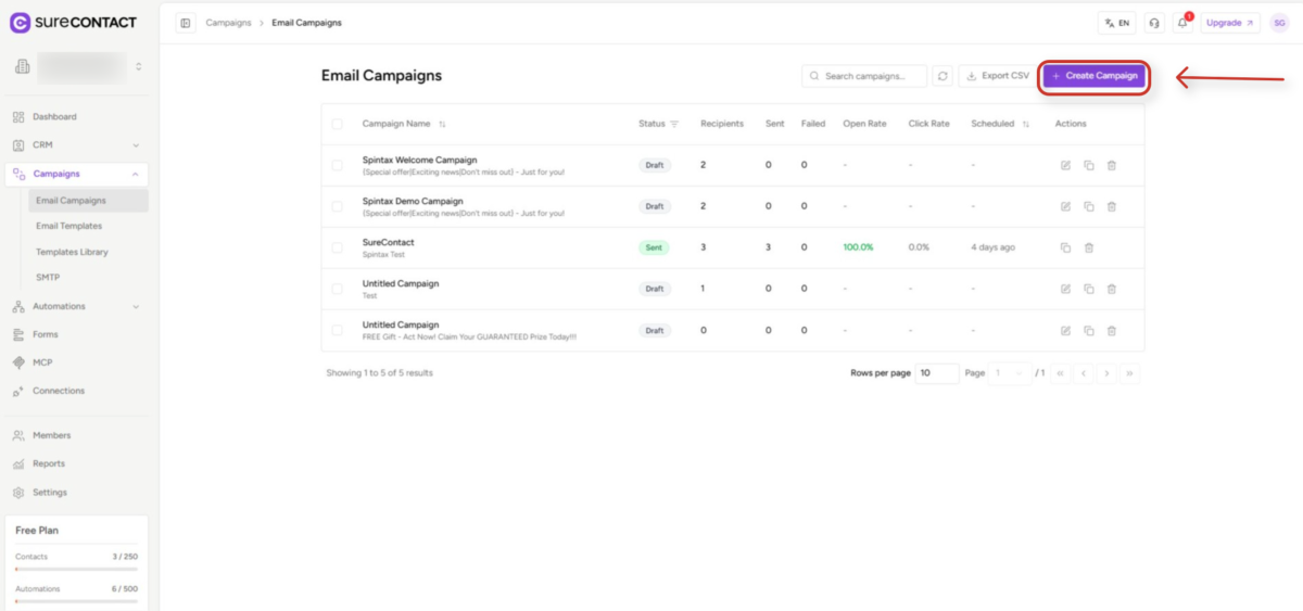 email campaigns dashboard
