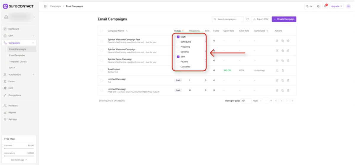 email campaigns dashboard view