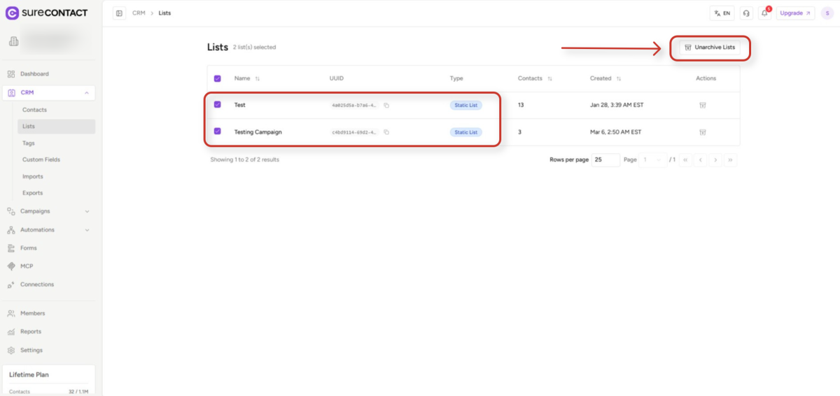 crm contact lists dashboard interface
