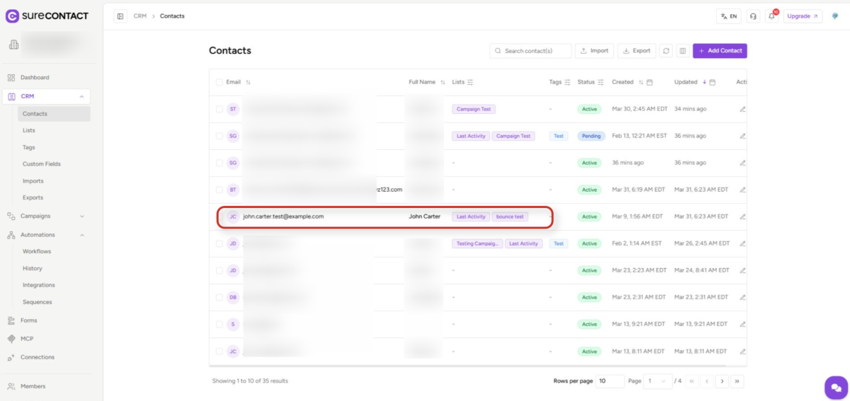 crm contacts dashboard view