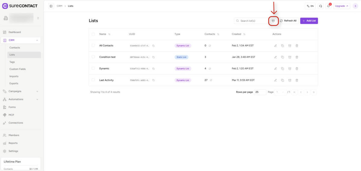 crm platform contact lists dashboard interface