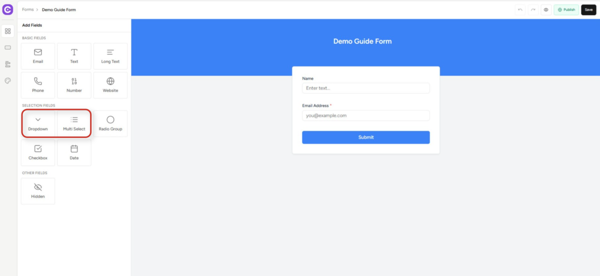 digital form builder interface