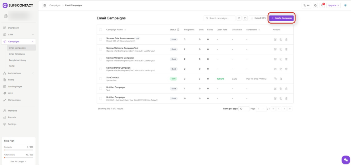 email campaigns dashboard