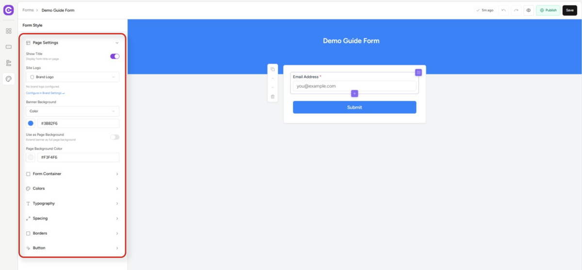 form builder interface workspace
