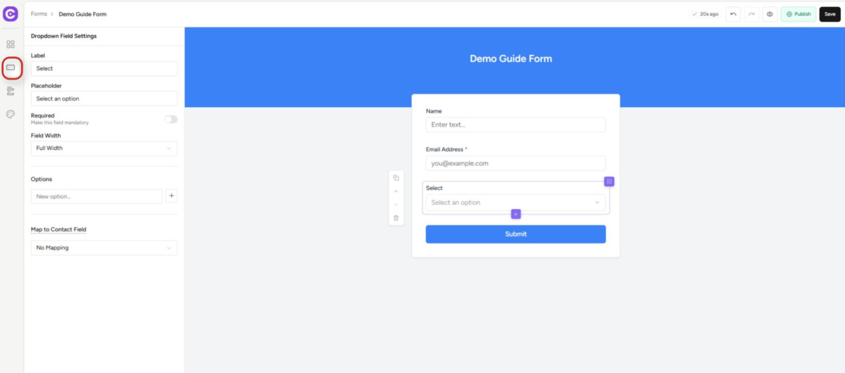 form builder interface for demo guide form