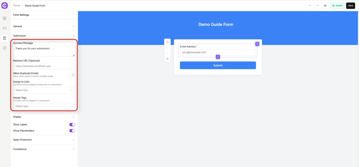 online form builder interface with settings and preview