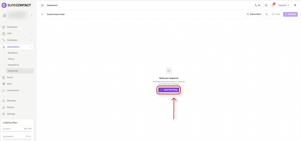 surecontact automated email sequence interface