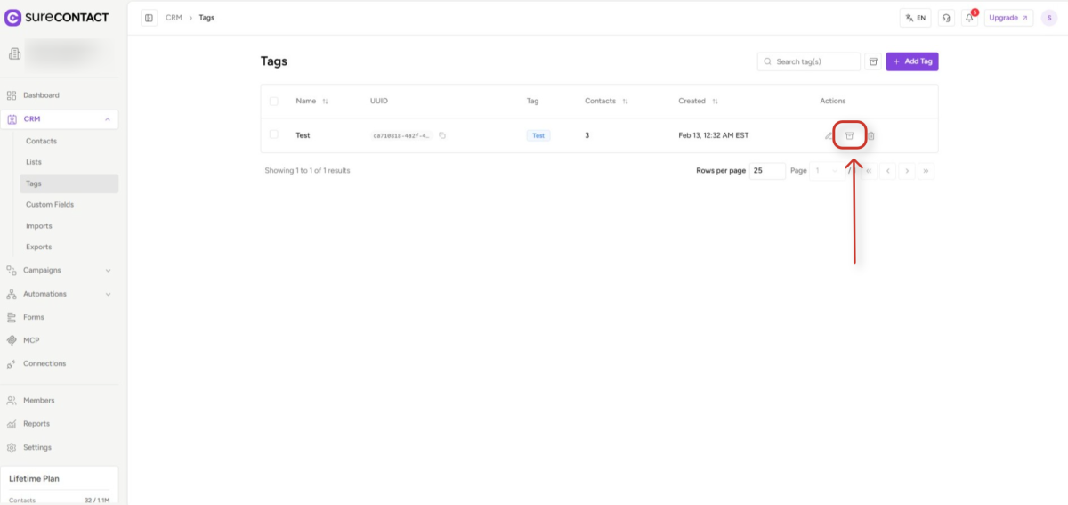 surecontact crm tags management interface