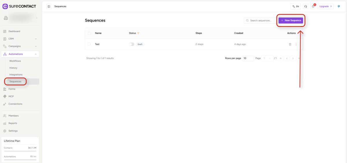 surecontact sequences management interface