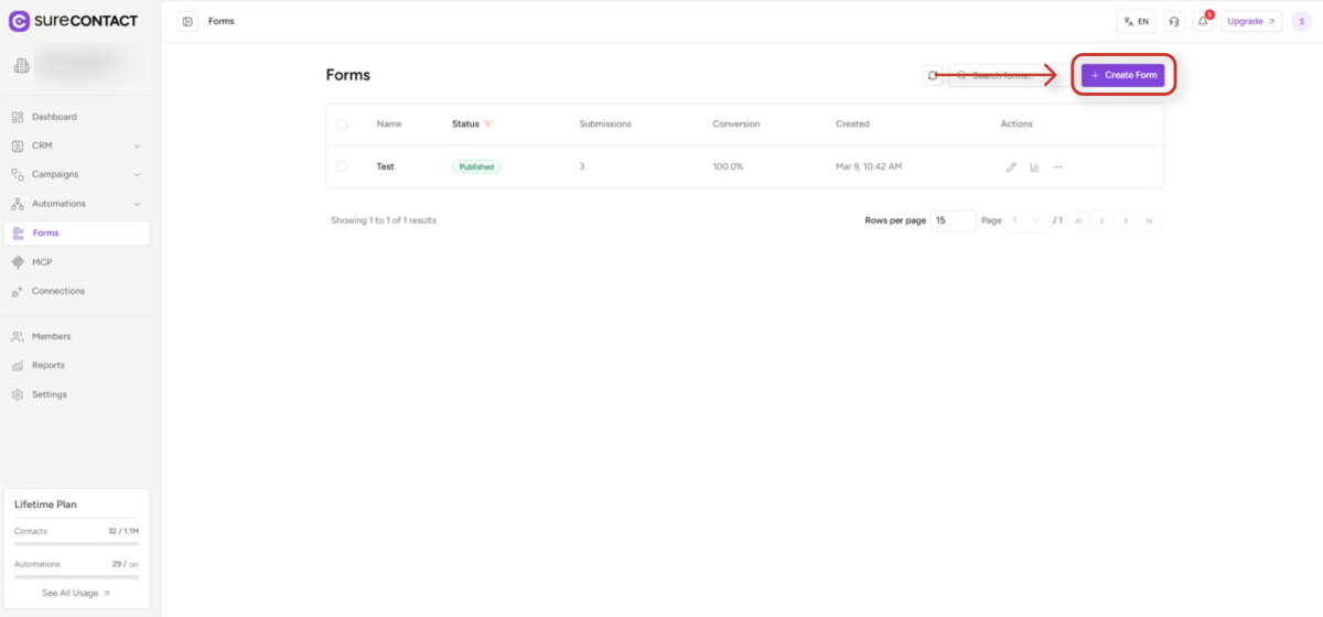 surecontact forms management interface