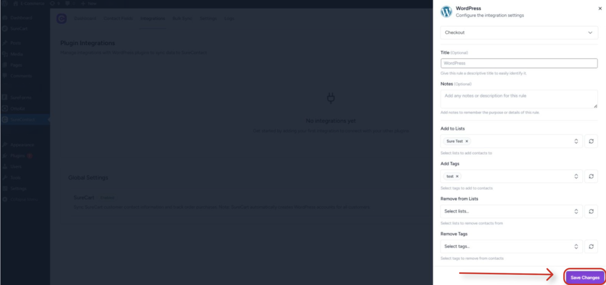 wordpress integration settings configuration