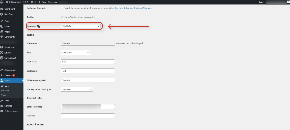 Multi Language Support(WordPress) wordpress user profile settings page