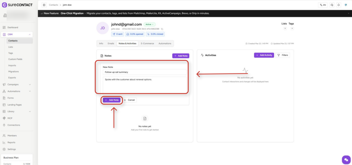 customer relationship management contact dashboard interface