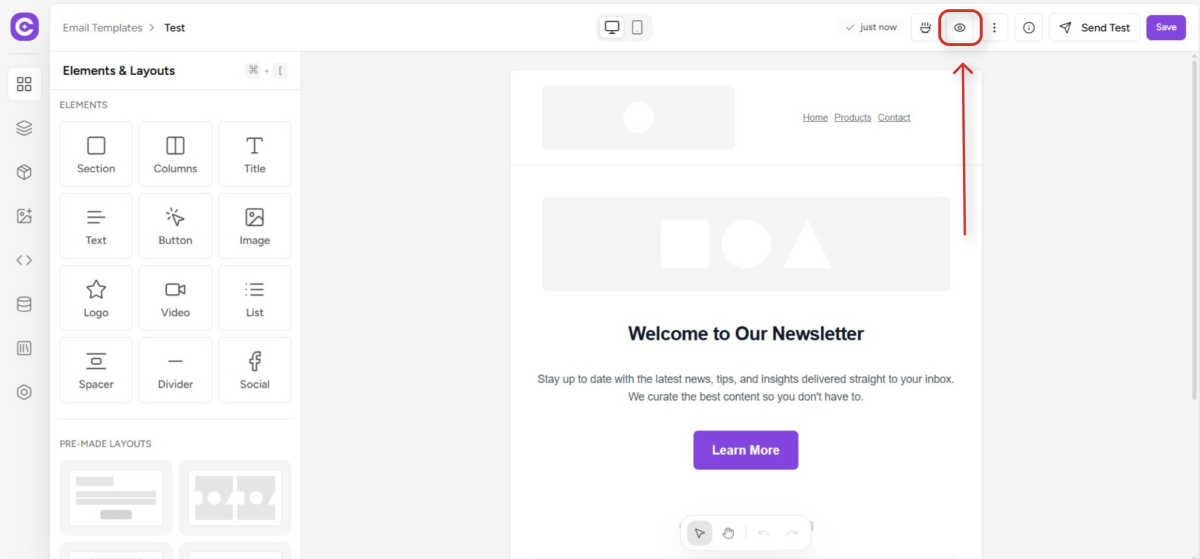 email template design interface