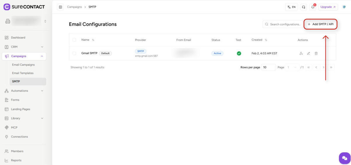 SMTP Routing User Flow surecontact email configurations page