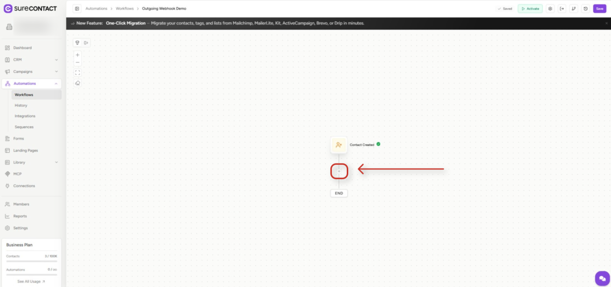 Outgoing Webhook SureContact Guide surecontact automation workflow interface