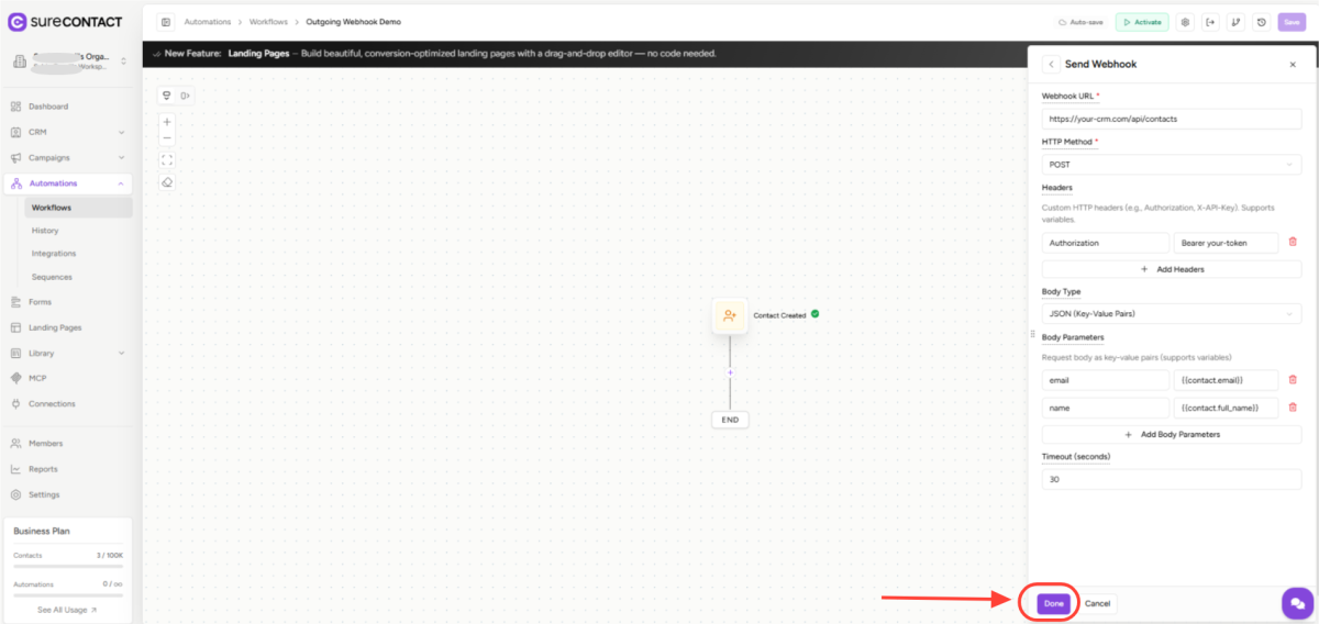Outgoing Webhook SureContact Guide zight 2026 5 7 at 1.24.26 pm