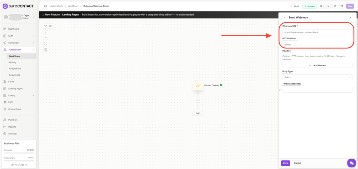 Outgoing Webhook SureContact Guide zight 2026 5 7 at 11.55.20 am