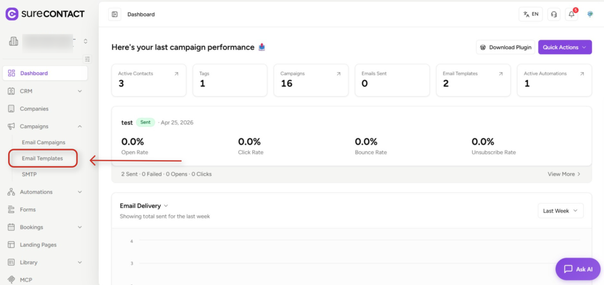 surecontact campaign performance dashboard interface