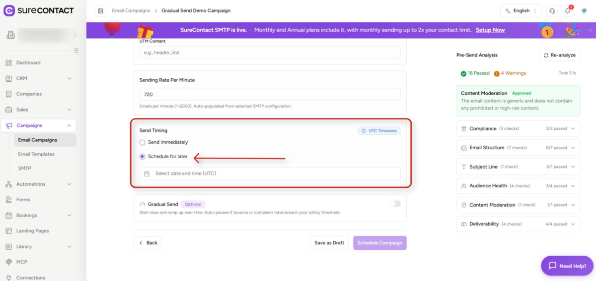 email campaign configuration dashboard with pre send analysis (1)