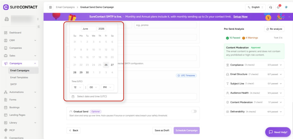 email campaign scheduling interface
