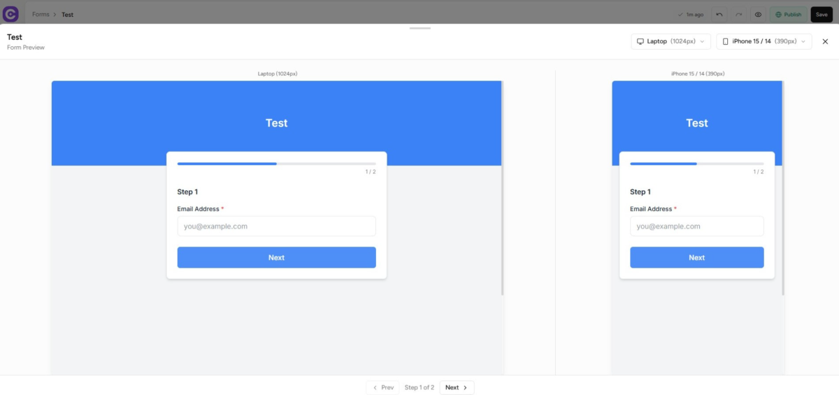 form preview for laptop and mobile devices