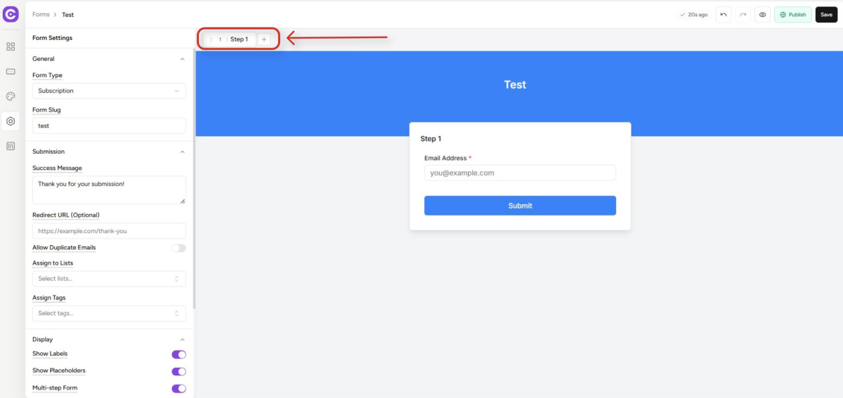 interface for creating and configuring online forms
