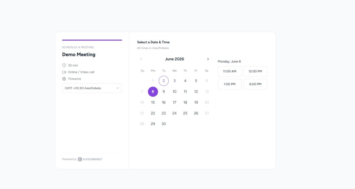 online meeting scheduling interface