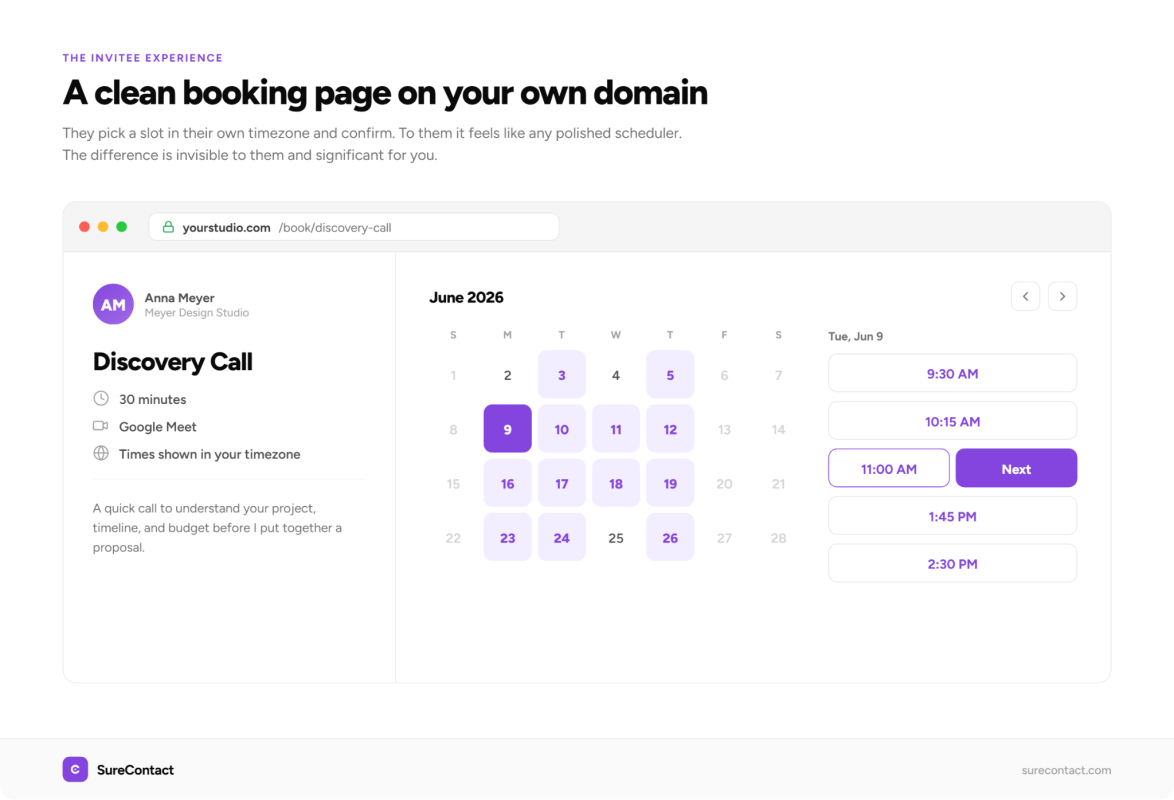 Booking page calendar and times