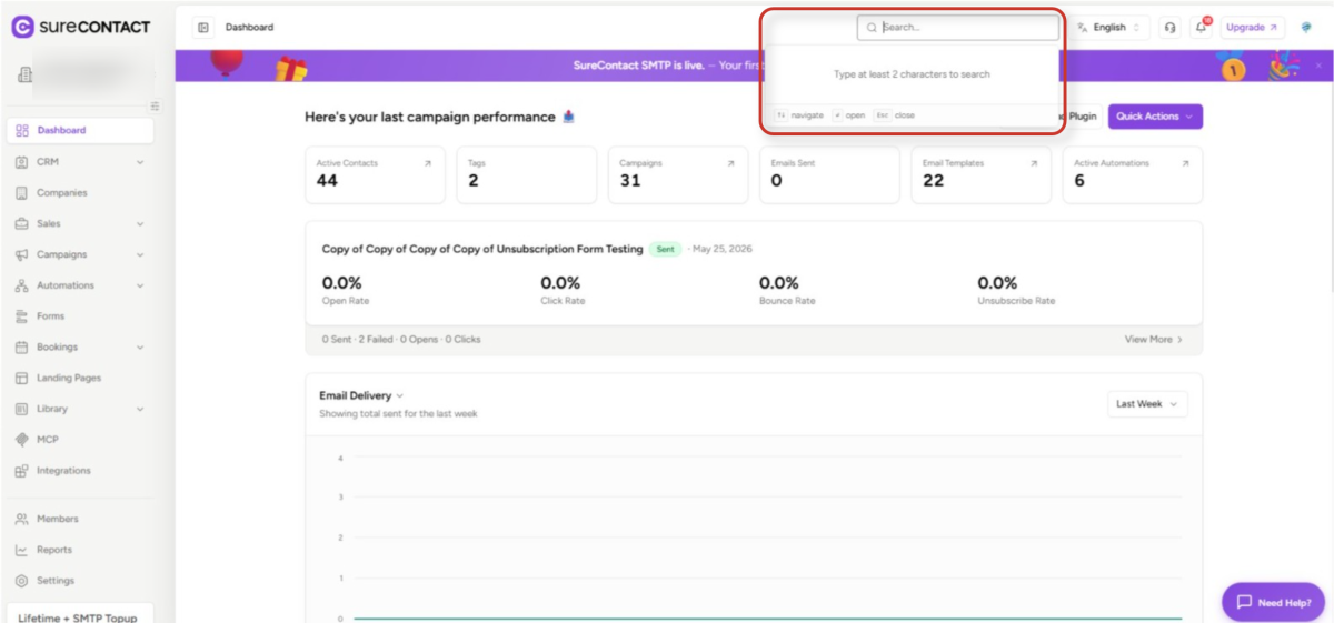 surecontact marketing dashboard interface