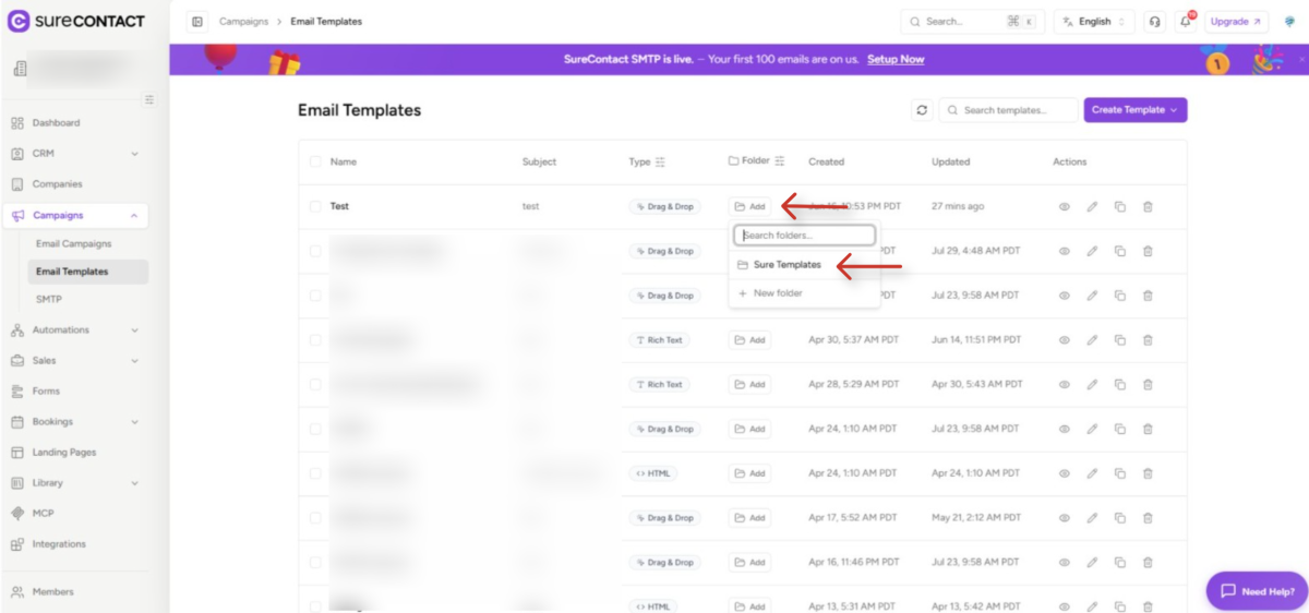 Folders in SureContact august 14, 2026 12 43 53 pm screenshot