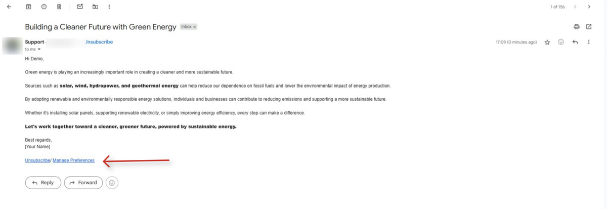 Email Open Tracking Consent SureContact email communication regarding green energy and sustainable future