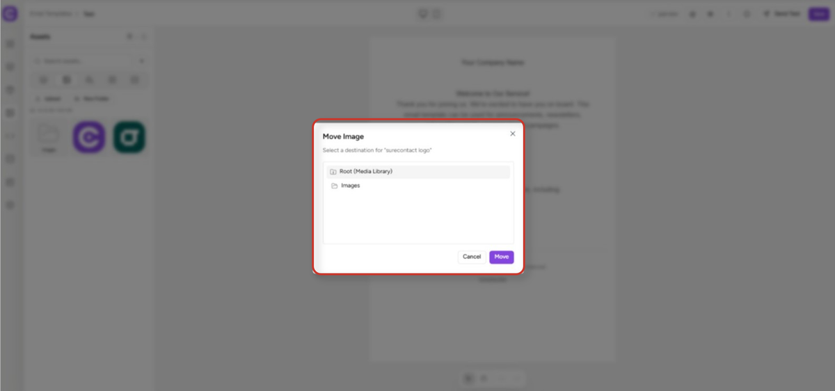 move image modal in web application interface