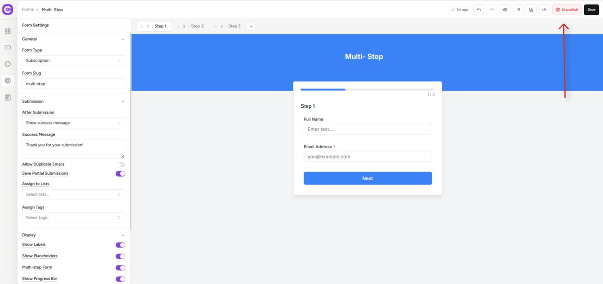 Partial Form Submission Guide multi step form design interface