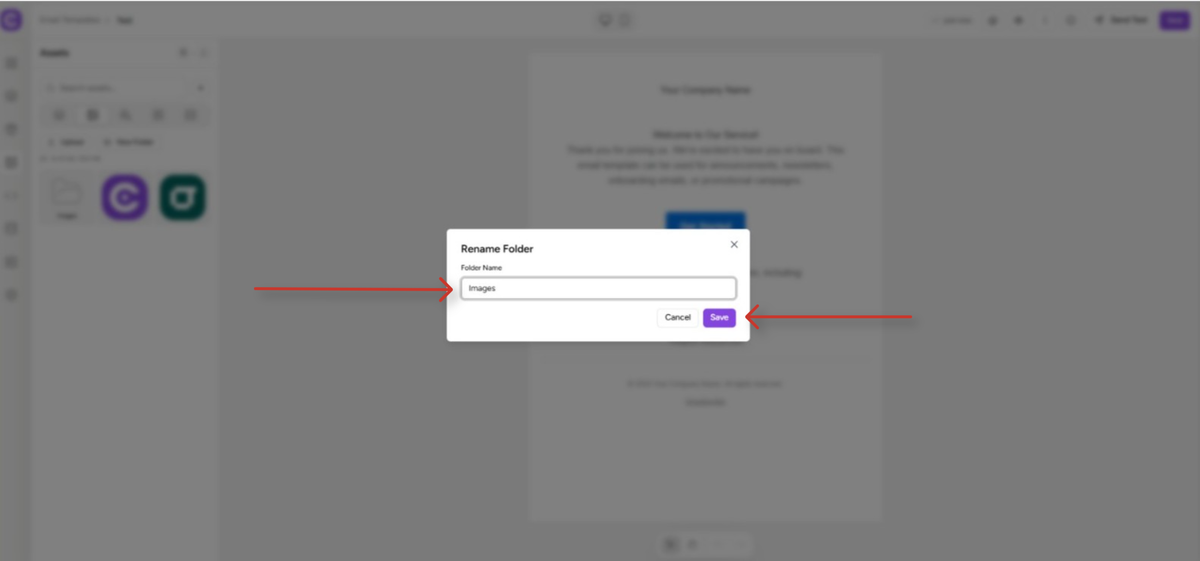 rename folder dialog in email template editor