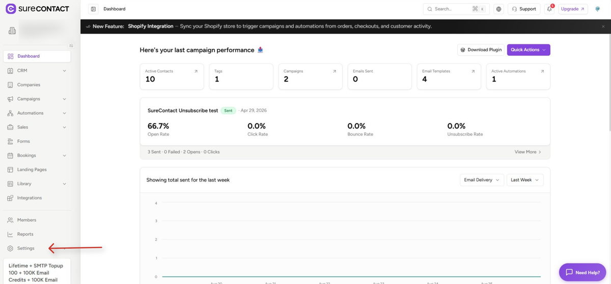 Email Open Tracking Consent SureContact surecontact dashboard with campaign performance metrics