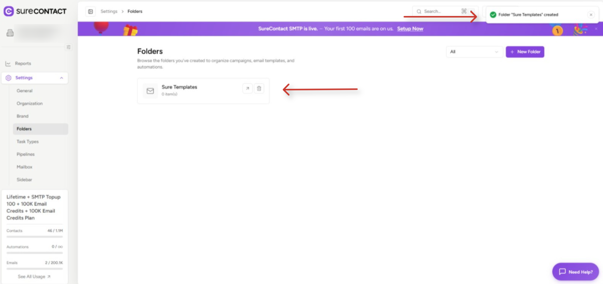 Folders in SureContact surecontact folder management interface (1)