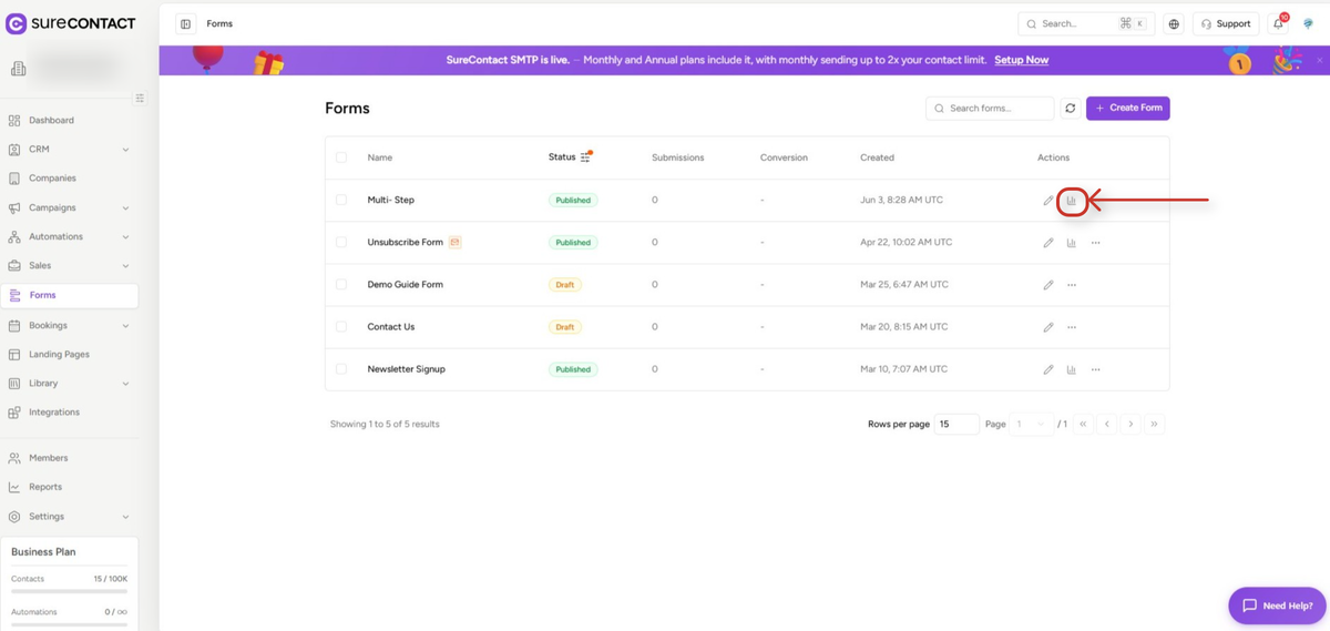 Partial Form Submission Guide surecontact forms management interface (2)