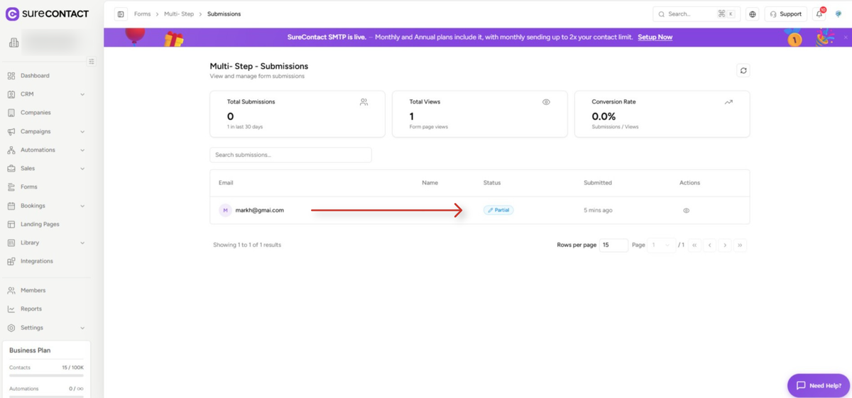 Partial Form Submission Guide surecontact multi step submissions dashboard