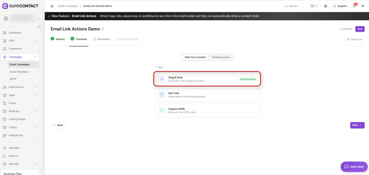email marketing platform campaign compose screen